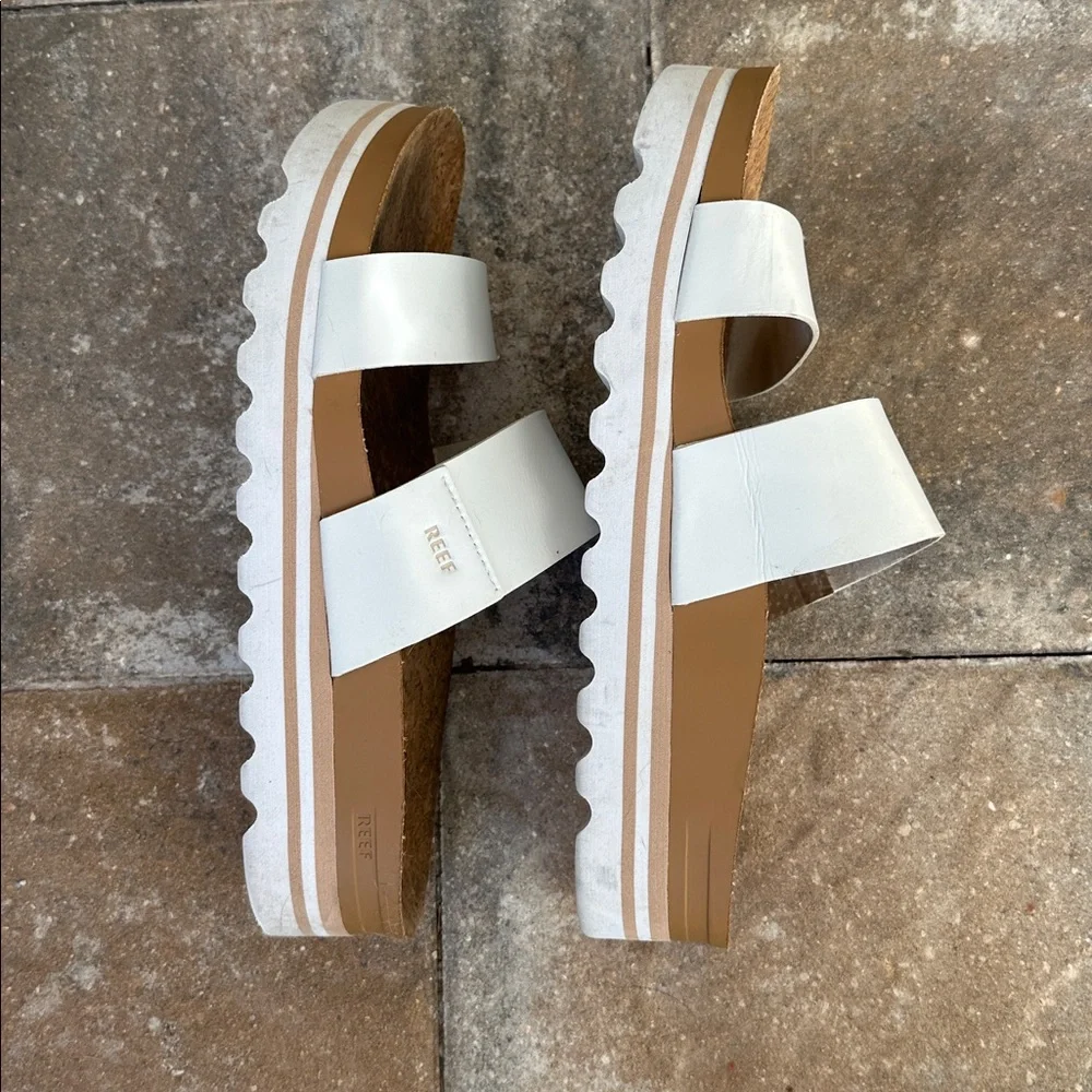 Reef White Cork Slide Platform Sandals - Picture 3 of 6